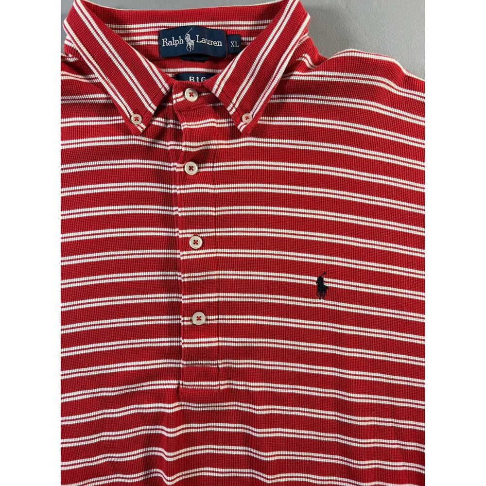 Ralph Lauren Polo Shirt Mens XL Big Red White Striped Short Sleeve Big & Tall